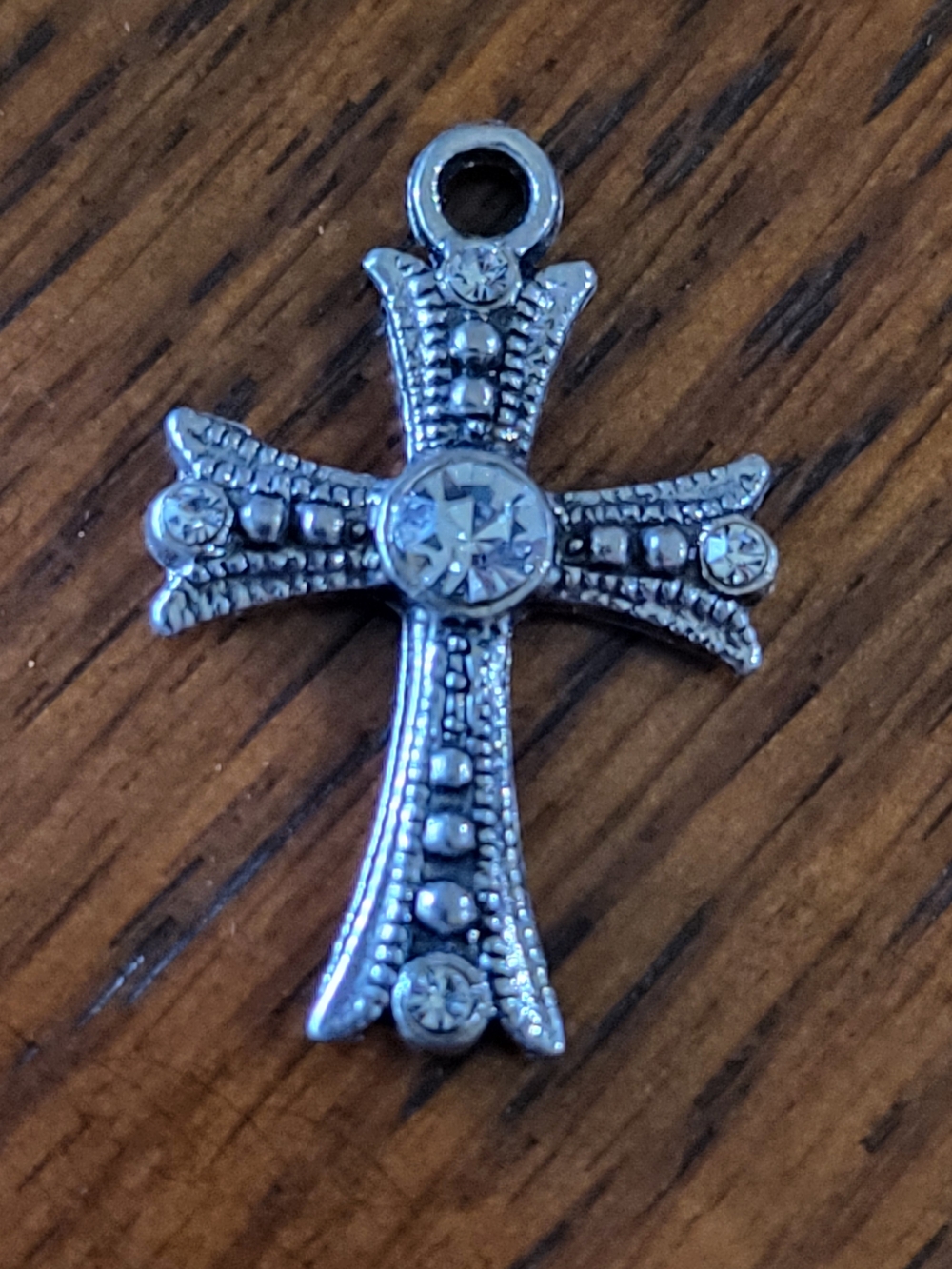Silver Cross Pendant Charm with Crystal Accents - Unbranded